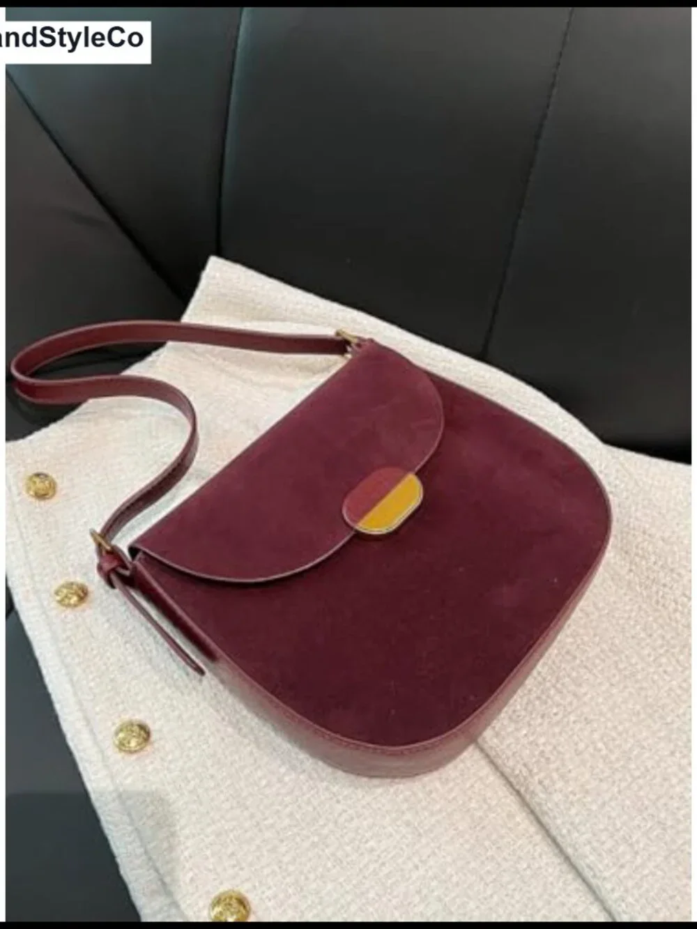 Faux Suede Saddle Satchel Bag with Two Straps Crossbody Shoulder Bag